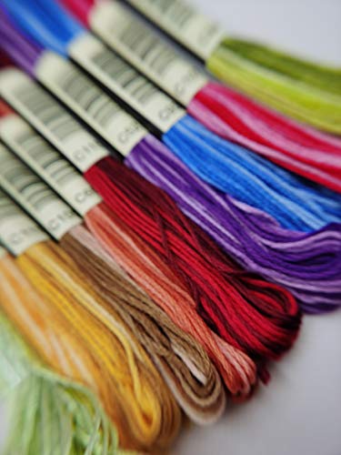 KCS 9 skeins 6-Strand Cross Stitch Variegated Cotton Embroidery Floss + 1 Skein Pearl Shiny Metallic Thread (B)