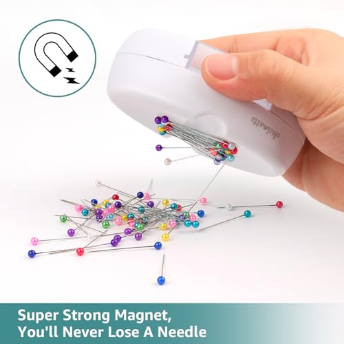Arcimatto Magnetic Pin Holder, Strong Magnet Pincushion with Drawer, Pin Cushion with 100 Pcs Ball Head Straight Pins for Sewing, Needle Cushions Bobby Pin Holder Paper Clip Organizer for Quilting - color: White