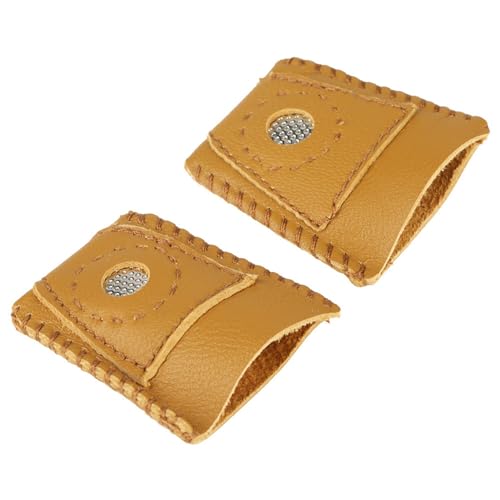 Genuine Leather Thimbles for Hand Sewing, 2 Pack Large Metal Tip Finger Protectors for Quilting, Embroidery, Needlework and Crafting Tools