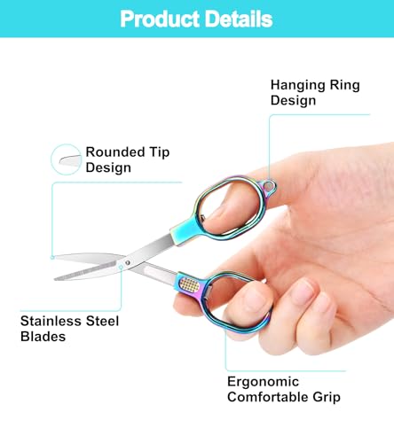 Zicolu Folding Travel Scissors Safety, Small TSA-Compliant and Portable with Case, Pocket Foldable Stainless Steel Retractable Cutters, Mini Craft Scissors for Home, Outdoor and Office Use - size: 1 Pack (Folded 4" / Expanded 4.4" )