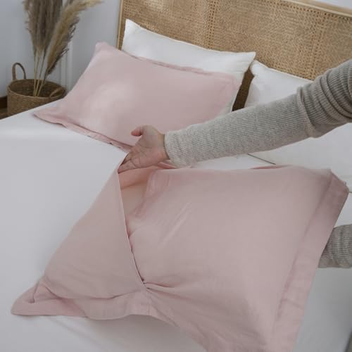 100% French Linen Pillow Shams Basic Style - Pack of 2 - Washed Solid Color Natural Flax Soft Breathable - Blush Pink, 20'' x 36'' - color: Blush Pink, size: 20''x36'' - Basic