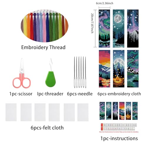DYAIANGMU 6 Pcs Cross Stitch Bookmark Kit for Adults Beginner 2.3x7.8 inch - color: SQY006