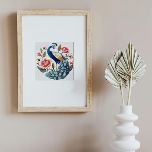 FONNUY Flower Peacock Embroidery Kit for Beginners, Cross Stitch Kits for Adults, Handmade Crafts with Printed Pattern Set, Color Thread Needlework, 8'' Hoop (Dignified Peacock) - color: Dignified Peacock