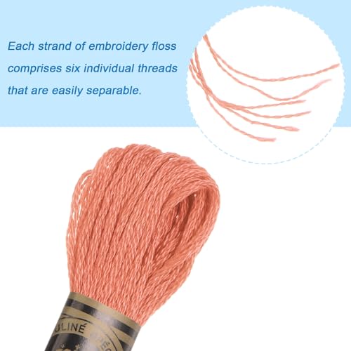 HARFINGTON 12 Skeins Embroidery Floss 8m Each Egyptian Long Fiber Cotton Cross Stitch Thread 26S/2x6 for Embroidery Projects Bracelet, Apricot - color: Apricot