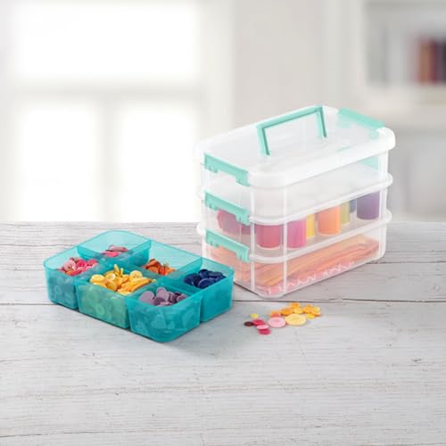 Sterilite Stack & Carry 3 Layer Handle Box, Small Latch Bins, Clear, 6 Pack - size: 6 Pack