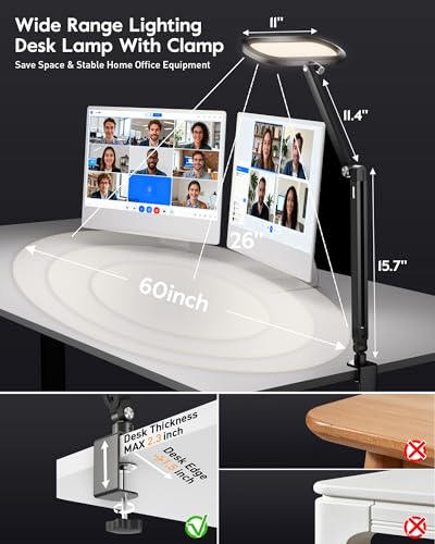 LitONES Dual-Side LED Desk Lamp with Clamp, Soft Light with Stepless Remote - color: Black