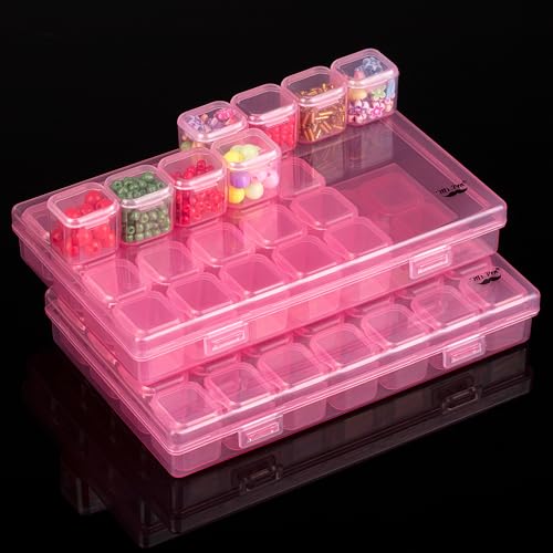 Mr. Pen- Bead Storage Containers, 28 Grids, 2 Pack, Transparent Pink - color: Transparent Pink, size: 2 Pack-56 Pcs(6.8"x4.4"x1")