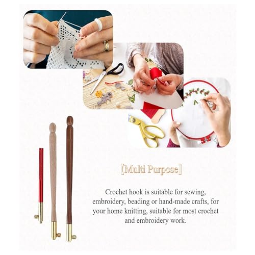3Pcs Tambour Hooks Kit, Embroidery Crochet Hooks with 9 Needles, Wooden Handle French Tambour Hook Latch Beaded Needle for Embroidery Sequin Beading Knitting DIY Sewing