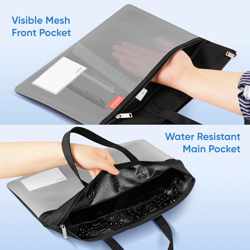 Wisdompro 14.1×11" Mesh Zipper Pouch with Handle, 3 Pockets File Bag-Black - color: Black