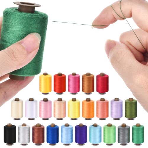 24 Pcs Sewing Thread Kit, 1000 Yards Each Spool 402 Polyester Thread with Sewing Needle & Threader, Sewing Threads for Sewing Machine, Hand Stitching, Embroidery - color: 24colorful
