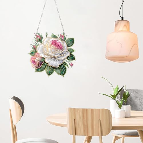 ZeeLionArt Hanging Diamonds Art kit for Adult,Roses Pendant Diamonds Painting Art Kit,7.8x7.5inch Acrylic Diamonds Painting Board Kit Ornament, Special Crystal Diamond Hanging Ornament - color: DP02624