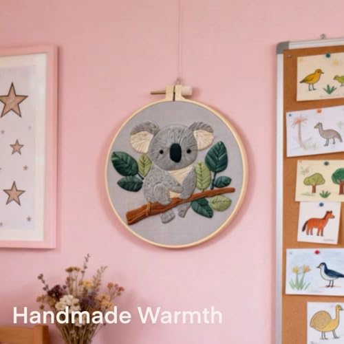 HCANPER Cute Koala Embroidery Starter Kit,DIY Needle Punch Kit, Punch Needle Kits for Beginners,Include Pre-Printed Fabric,Tools,Embroidery Hoop,Threads. (Well-Behaved) - color: Well-behaved