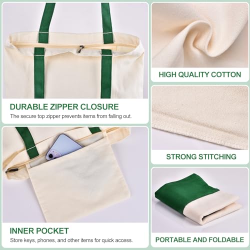 Canvas Tote Bag with Zipper for Women, Halloween Trick or Treat Bags Bulk - color: [A2] Beige / Green