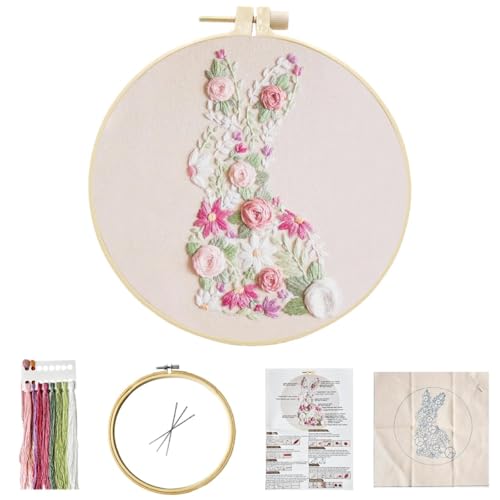 YOUDRN Bunny in Bloom Embroidery Kit for Beginners, Bunny Embroidery - color: Bunny