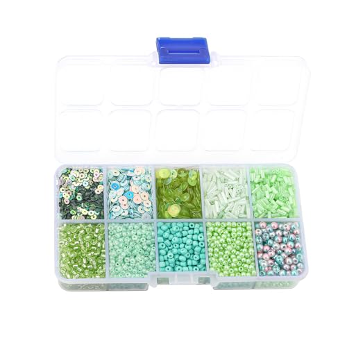 10 Color Small Assorted Glass Seed Beads, Loose Sequins(Green) - color: Green