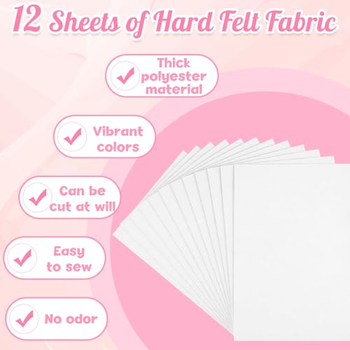 NEBURORA 12 Pcs 2mm Thick Stiff Felt Sheets for Crafts Sewing(White) - color: White
