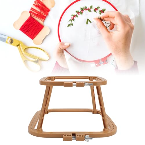 2-Layer Embroidery Frame Stand, Adjustable ABS Double Hoop - style: Khaki