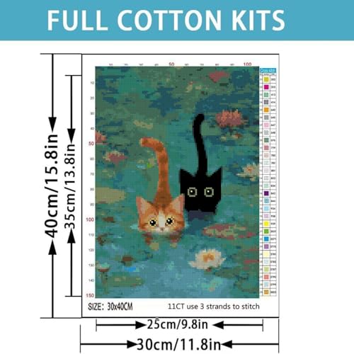 TCDZMYGS Stamped Cross Stitch Kits for Beginners-Pond Cat,12x16in - color: cross stitch-cat