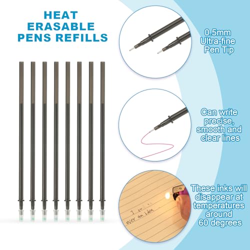 PATIKIL 24 Pcs Erasable Gel Pens Refills, 0.5mm Heat Erasable Pens Refills for Fabric Disappearing Ink Fabric Marking Pen for Sewing Quilting Writing, Black Ink - color: Black