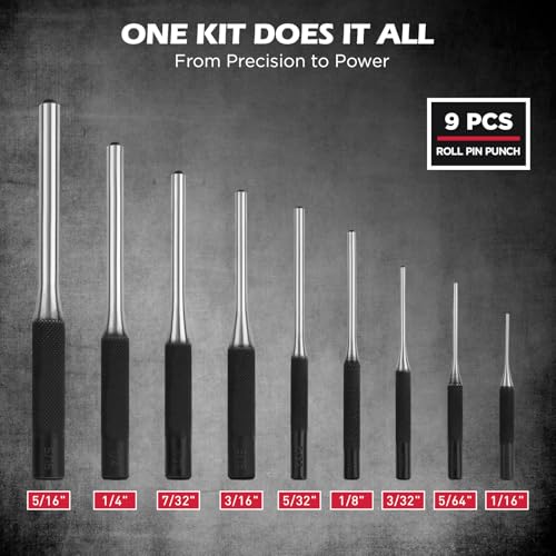 25-Piece Punch and Chisel Set with Roll Pin Punches, Includes Taper, Pin, Center Punches & Cold Chisels for Metalworking, Automotive, and Craft Use - color: 25-piece Set With Roll Pin Punches