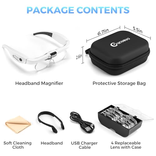 Magnifying Glasses with Light 1.5X-5.0X Magnification Acrylic Lens - color: White Magnifying Glass With Carry Case