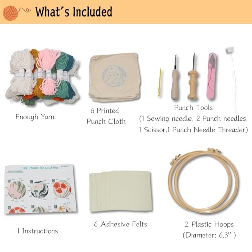 Mooncci Punch Needle Coaster Kit, 6pcs Flower Pattern Needle Punch Kits with Tools and Instructions for Adults Beginners, Great Festival Gift and Decoration Ideas - color: Flower Coster