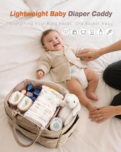 Marscamd Quilted Baby Diaper Caddy with Detachable Divider and Wipes Pocket - color: Camel