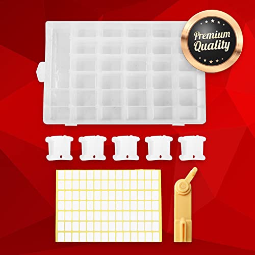 Mandala Crafts Plastic Embroidery Floss Organizer Box with Dividers Bobbin Winder 100 Floss Bobbins 398 Stickers for Embroidery Thread Storage - Cross Stitch Organizer for Floss Storage