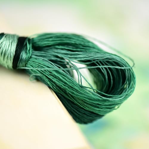 Natural Silk Thread – 6 Green Colors, 110m Each, Handmade Silk Embroidery Floss for Hand Embroidery, Cross-Stitch, Needlework Projects - color: 05