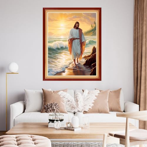 Funchey Stamped Cross Stitch Kits, DIY Cross Stitch Pattern for Adults Beginners Needlepoint Kits Embroidery Kit Arts and Crafts 11CT&Jesus by the Sea 16x20 inchs - color: HandicraftColor07