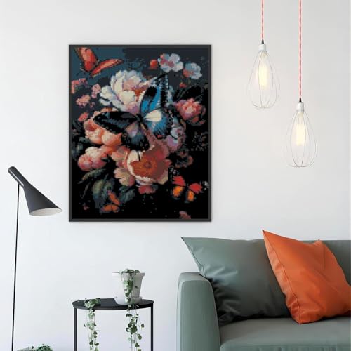 Butterfly Flower Stamped Cross Stitch Kits Flower Cross Stitch Patterns,Dimensions Cross Stitch Kits Embroidery Kit Arts and Crafts for Beginners 15.7x11.8 inches - color: T003