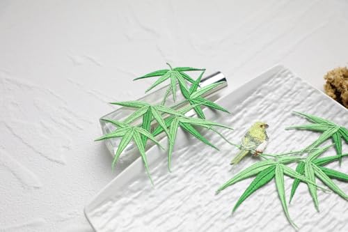 Iron/Sew on Applique Repair Patches, Green Bird on Bamboo Patch - color: Green Bird on Bamboo