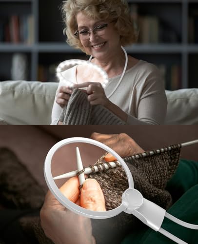 5X Hands-Free Magnifying Glass with Light for Close Work & Cross Stitch - color: White