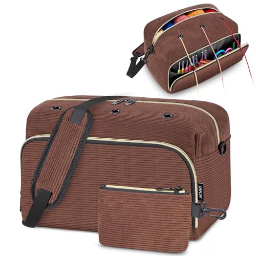 IBFUN Crochet Yarn Knitting Bag Organizer for Knit Accessories Hooks - color: L-Brown, size: Large