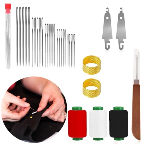 34 Pcs Big Eye Sewing Needles Kit 5 Size Stainless Steel Needles for Hand Sewing,Sewing Sharp Needles Embroidery Needles for Handmade Quilting DIY Sewing Fabrics (34)