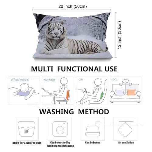 Smooffly Tiger Farmhouse Oblong Rectangle Throw Pillow Case White Siberian Tiger Cotton Linen Cushion Cover Sofa Armchair Bedroom Livingroom 12x20 Inch - color: Md005