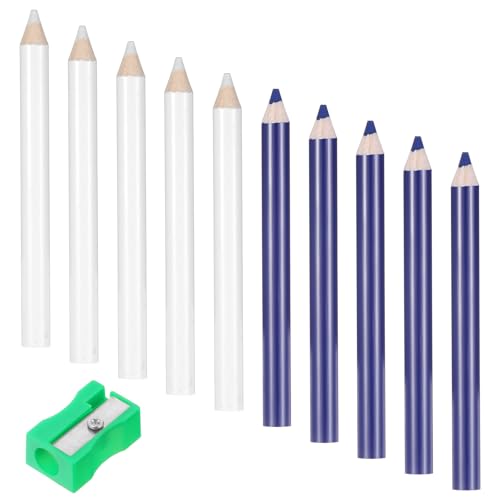 10Pcs Fabric Markers for Sewing, White and Blue Sewing Fabrics Pencil Washable Fabric Pen with Sharpener for Dressmaker Quilting Craft