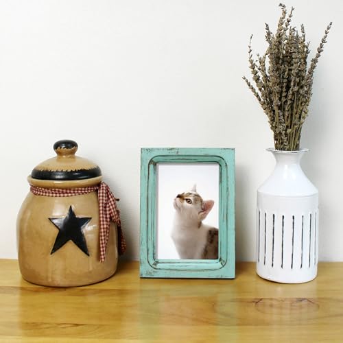 CVHOMEDECO. 4x6 Picture Frame Made of Solid Wood High Definition Glass Rustic Vintage Designs Small Photo Frame for Tabletop Display and Wall Mounting, Distress Blue - color: Distress Blue A, size: 4" X 6"