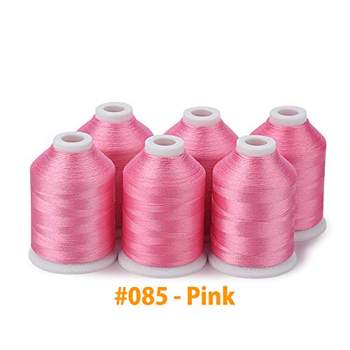 Simthread 6 Pink Polyester Machine Embroidery Threads 1000M(1100Yards) for Brother Babylock Janome Pfaff Singer Bernina Home Embroidery and Sewing Machines (Pink) - color: Pink