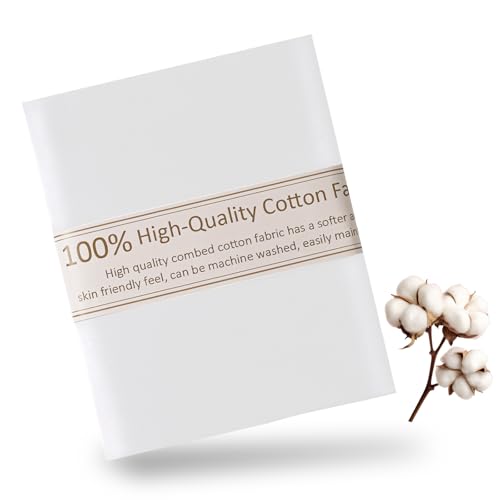 White Cotton Fabric for Sewing 59 Inch Wide Natural 100% Cotton Poplin Fabric by The Yard Soft Embroidery Cotton Material Apparel Cloth (White, 1 Yard) - color: White, size: 1 Yard