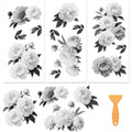 3 Sheet Retro Black and White Peony Flower Furniture Decals, Cabinet Stickers for Dresser Drawer Kitchen Vanity Farmhouse Vinyl Stickers Easy Peel and Stick, Medium Pattern 6"x12" - style: Peony-Black and White