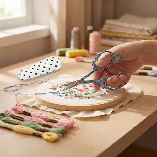Crochet Scissors with Cover – Rainbow Vintage Small Embroidery Scissors, Sharp Butterfly Craft Scissors for Yarn Thread Sewing Needlework, Pretty Gift for Crocheter Quilter, 4.6 Inch - color: Multicolor