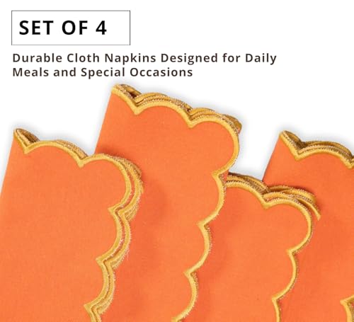 PurpleEssences Scalloped Cloth Napkins 18x18 in - Orange Edge Golden Yellow - color: Orange(edges- Golden Yellow)