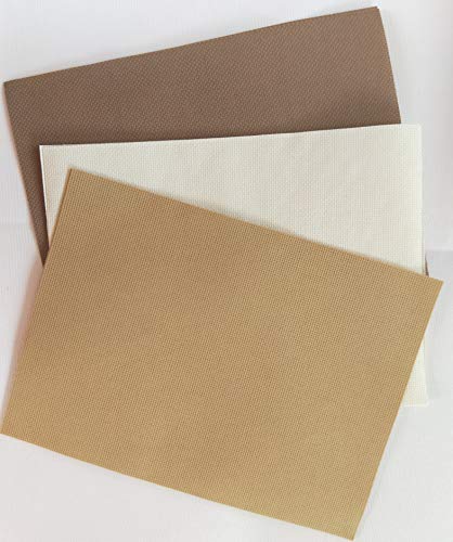 12" x 18" by 3 Pack 14CT Counted Cotton Aida Cloth Cross Stitch Fabric (Antique White +Coffee+Khaki) - color: Antique White +Coffee+khaki