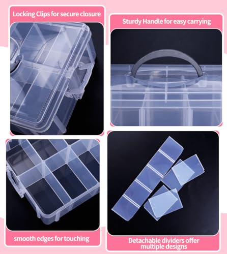 Praisebank 3-Layer Stackable Storage Container Box, 30 Dividers Compartments, Perfect for Storage Jewelry & Arts & Crafts & Sewing. (Clear) - color: Clear