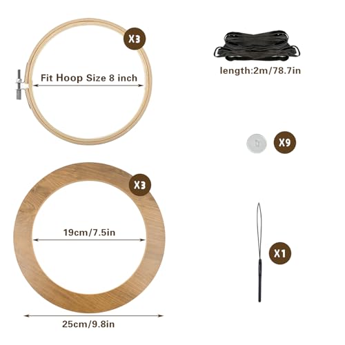 3 Sets Embroidery Display Frame with Bamboo Hoops, 8 Inch Round Wall Mounted Embroidery Hoop Frame for Finished Cross Stitch, Needlework, DIY Art Craft Sewing Decoration - size: 8 in