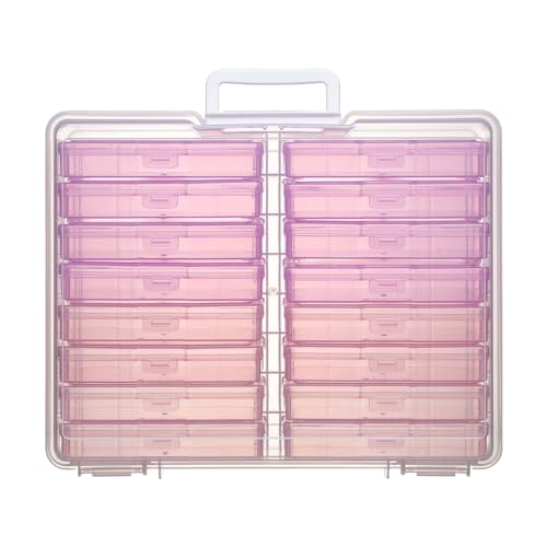 4" x 6" Plastic Photo Storage Case with 16 Inner Pink Small Boxes - color: Gradation Pink