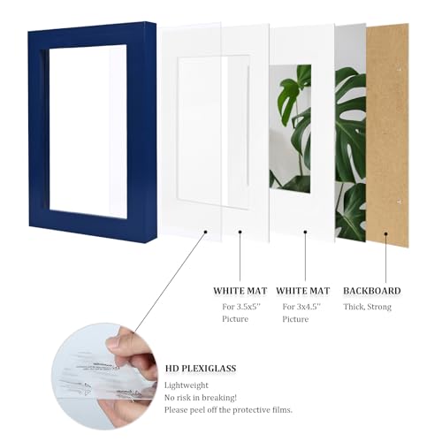 Egofine 4x6 Picture Frame Made of Solid Wood, Covered by Plexiglass Display Pictures 3x4.5 and 3.5x5 with Mat or 4x6 Without Mat for Table Top Display and Wall Mounting Photo Frame, Navy Blue - color: Navy Blue, size: 4x6