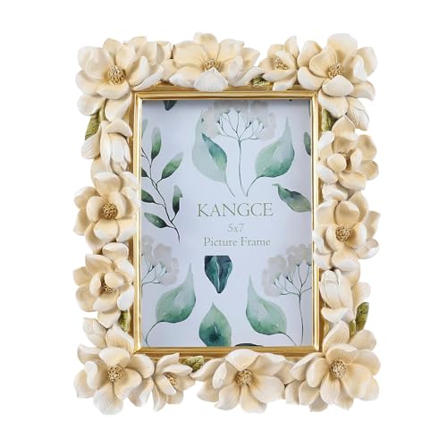 Vintage Picture Frames 5x7 Antique White and Gold Ornate Flower Picture Frames for Tabletop and Wall Mount Decorative Gallery Wall Decor Rustic Home Decor （5x7 inch） - size: 5x7