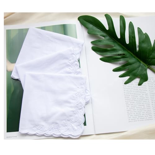 MileyMarla Ladies Embroidery Cotton White Handkerchiefs Lace Wedding Hankies - color: F03-6pcs